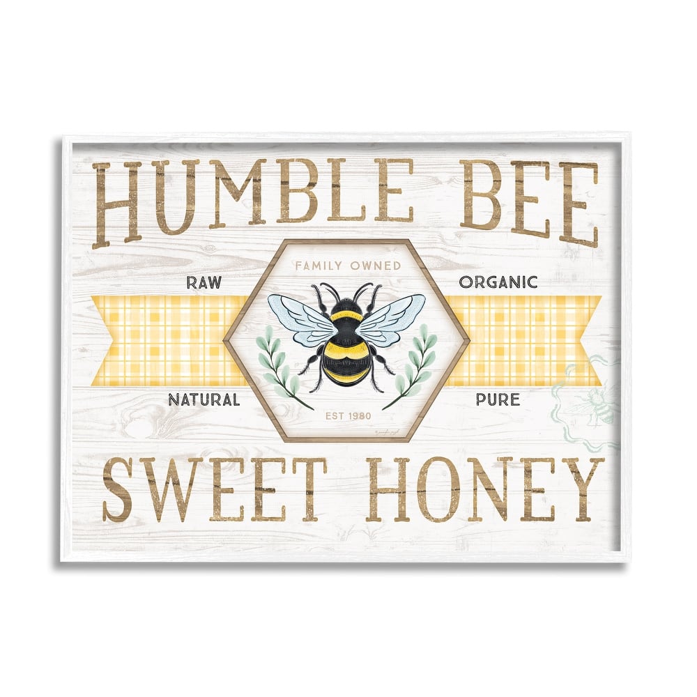 Stupell Sweet Honey Bumble Bee Sign Country Tartan Banner Framed Wall Art, Design by Jennifer Pugh