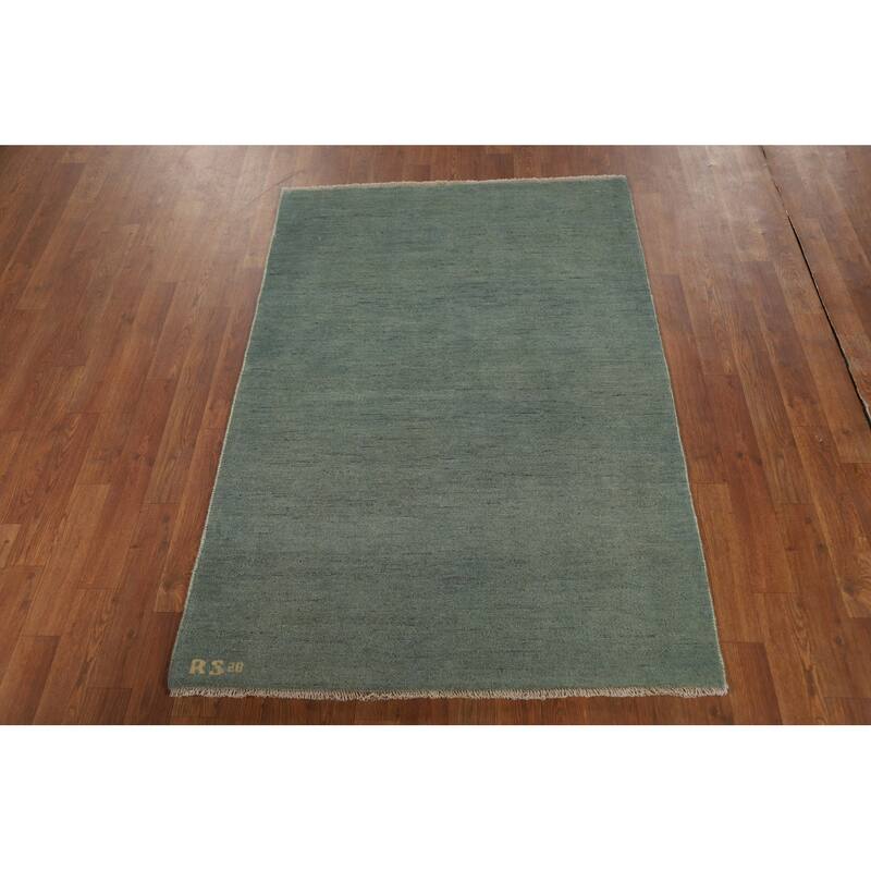 Modern Gabbeh Oriental Foyer Rug Hand-Knotted Blue Wool Carpet - 3'5"x 4'11"