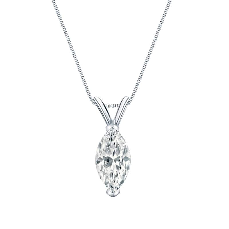 Auriya 14-karat Gold 1.50ctw Marquise Solitaire Lab Grown Diamond Necklace V-End Prong (H-I VS) - 1.5 - White