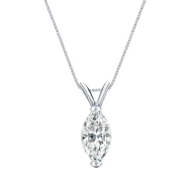 Auriya 14-karat Gold 1.75ctw Marquise Solitaire Lab Grown Diamond Necklace V-End Prong (H-I VS) - 1.75