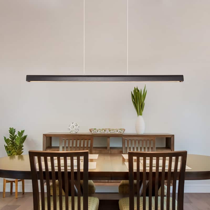 Starsky 1-Light Farmhouse Rustic Wooden Linear Pendant Integrated LED 3000K Kitchen Island Lights