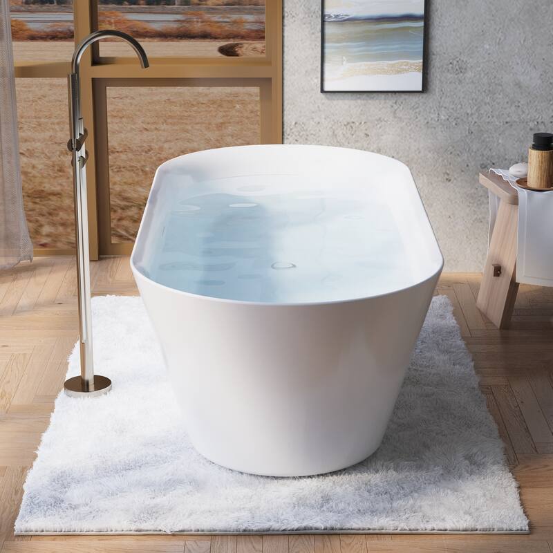 Glossy White Freestanding Soaking Bathtub, 100% Pure Virgin Acrylic with Drain And Overflow