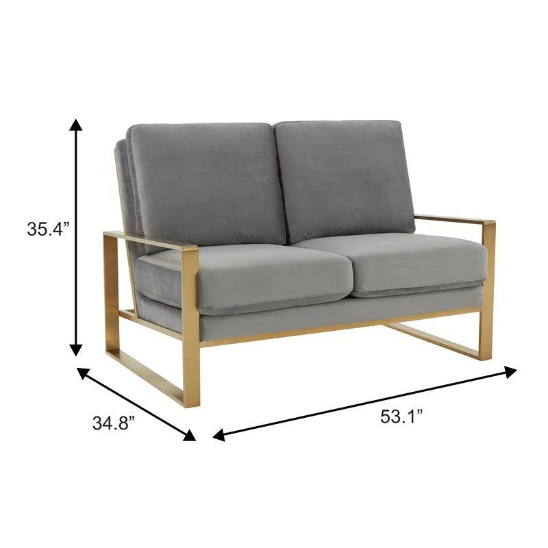 Jefferson Modern Two-Seater Velvet Loveseat with Brushed Gold Stainless Steel Base, Removable Cushions for Living Room or Lounge