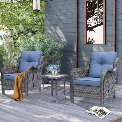 3 Piece High Back Wicker Rattan Outdoor Patio Furniture Chairs Set