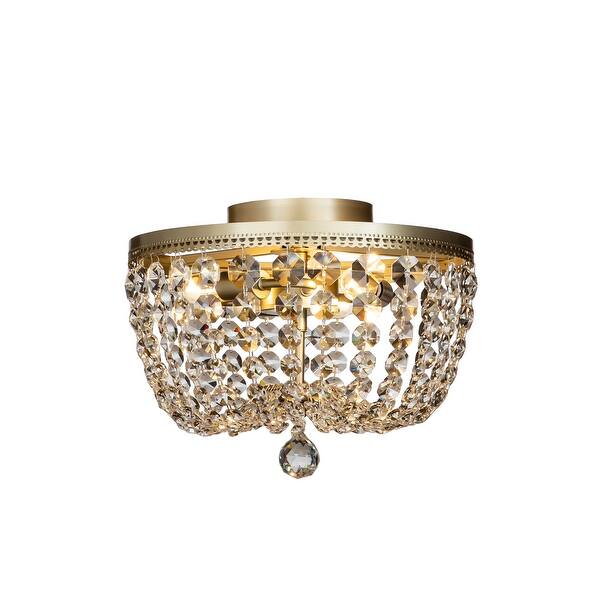 slide 5 of 6, 3 Light Silver Leaf Glam Flush Mount Ceiling Light with Crystal Beads - W:13.6" W:13.6" - Silver Leaf