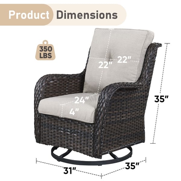 dimension image slide 5 of 6, Gymojoy Outdoor Rattan Wicker Swivel Chair with Cushion (Set of 2)