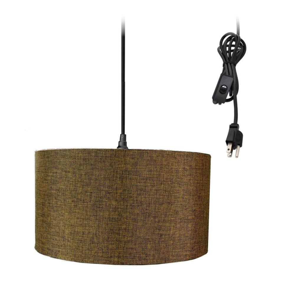 1-Light Plug In Swag Pendant Ceiling Light Chocolate Burlap Shade, 16" Diameter