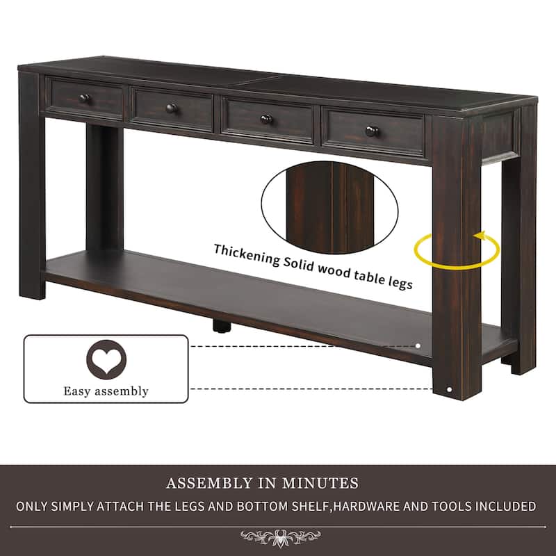 Farmhouse Wooden 4-drawer Console Table Entryway Table