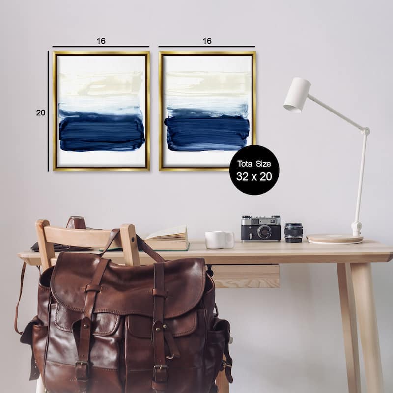 Stupell Coastal Brushstrokes Abstract Beach Framed Floater Canvas Wall Art Design by Victoria Barnes (Set of 2)
