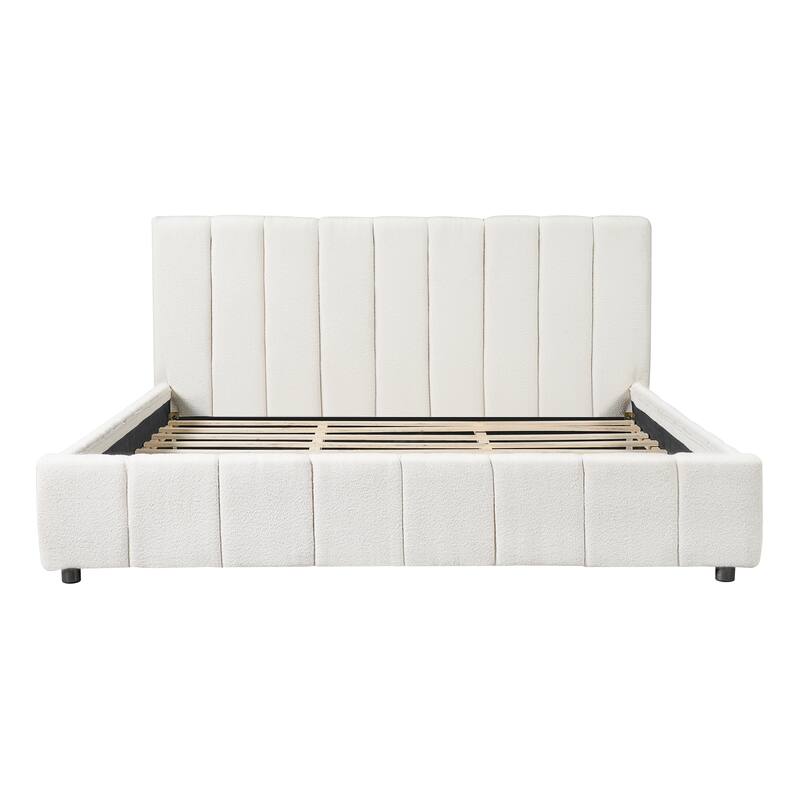 Christopher Knight Home - Modern Boucle Upholstered Platform Bed with Vertical Tufted Headboard