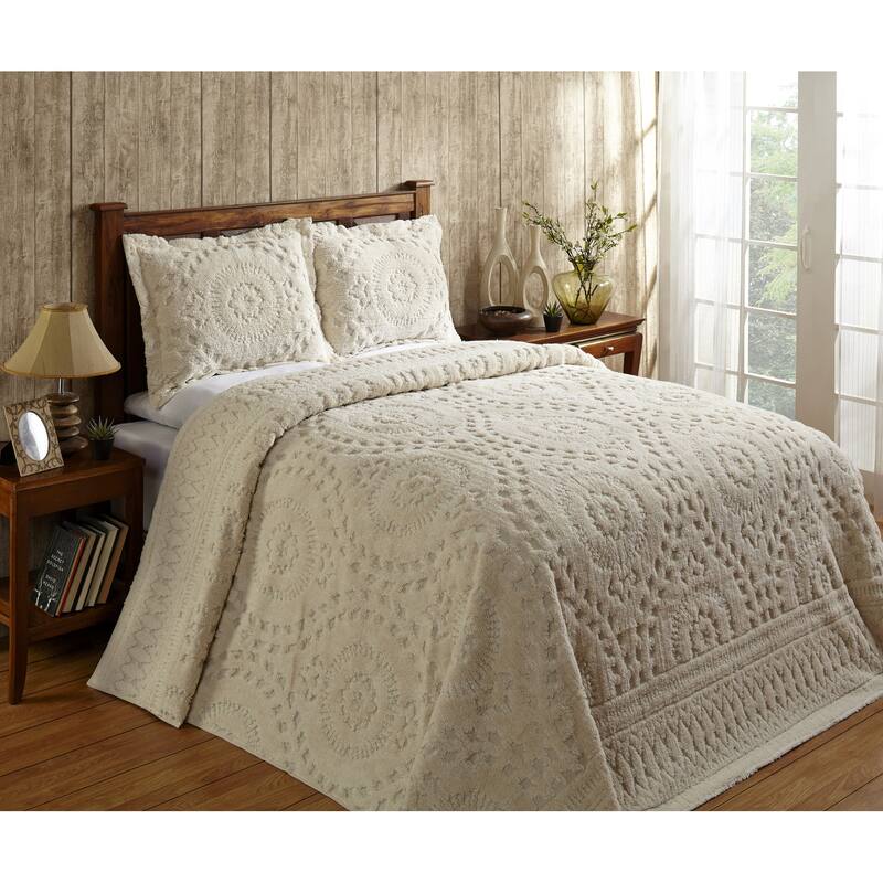 Better Trends Chenille Bedspread Set 100% Cotton Lightweight Soft Floral Bedding Design Tufted Coverlet Washable Rio Collection