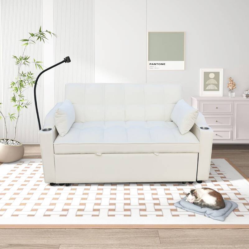 Velvet 3 in1 Loveseat Convertible Pull-out Sleeper Sofa Bed Adjustable Backrest Futon Sofa with Pillows, Pockets