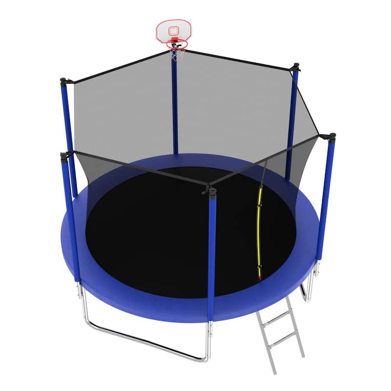 10FT Trampoline for Kids, Basketball Hoop and Ladder, Outdoor Kids Trampoline with Safety Enclosure for yard
