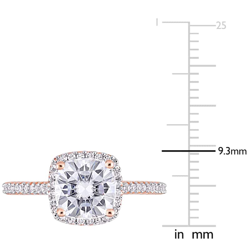 Miadora 2ct DEW Moissanite and 1/4ct TDW Diamond Square Halo Engagement Ring in 14k Rose Gold