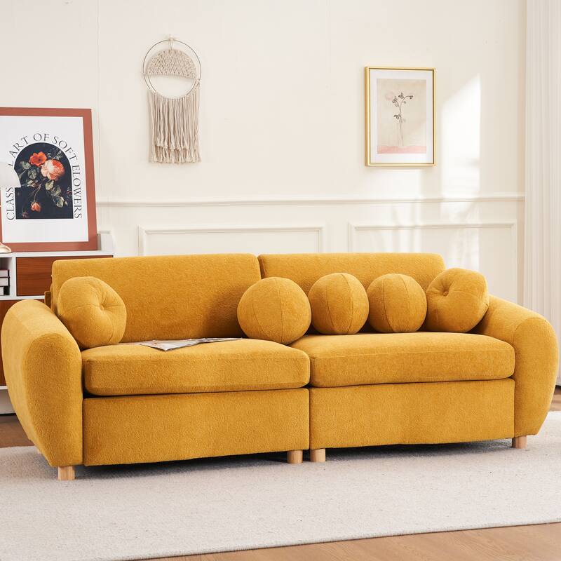 Modern Tufted Chenille Loveseat, Futon Sectional Love Seat Couch, Upholstered Sofa with 2 Pillows & 3 Lumbar Pillows