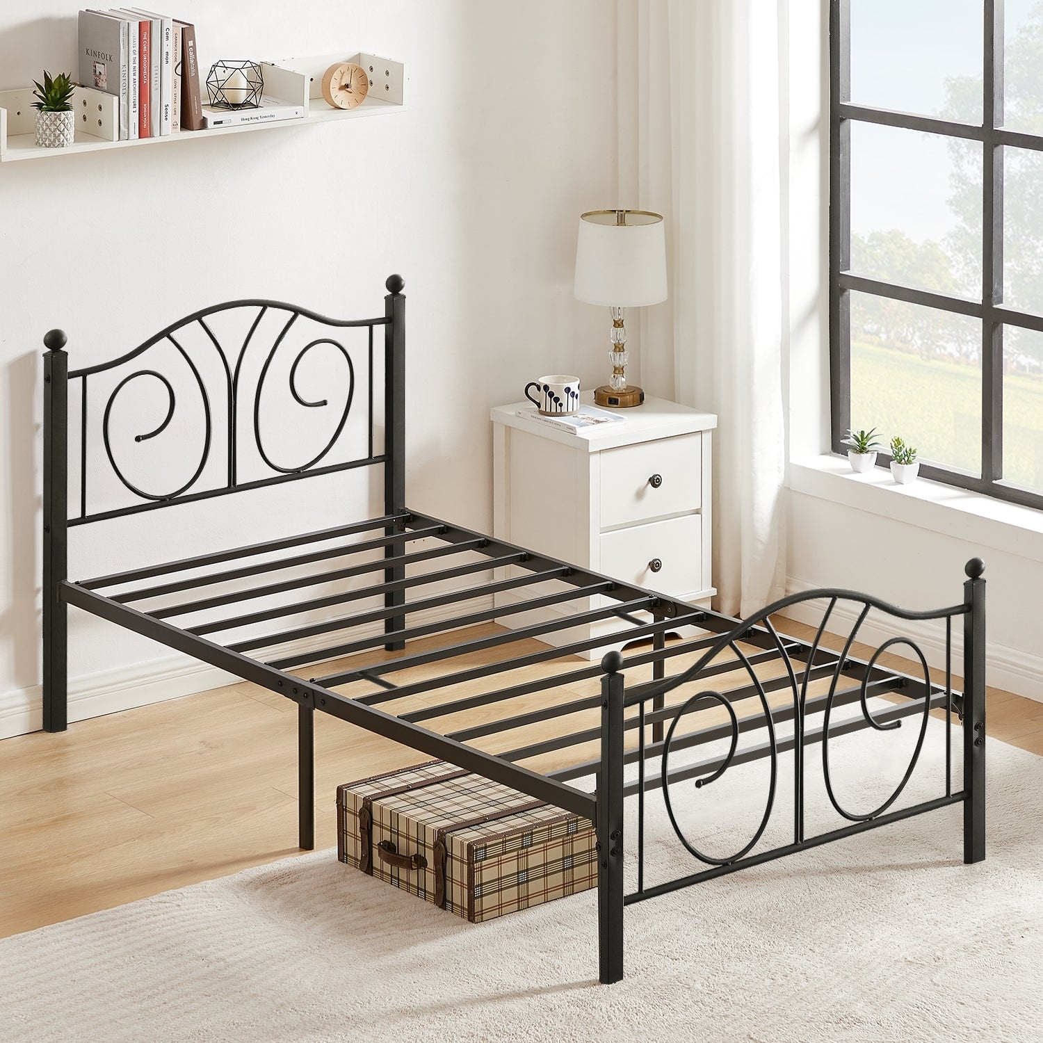Luonto Double Bed Frame – 143×200 cm Javlergo 2-Pack Twin Size Bed Frame with Roman Columns Curved