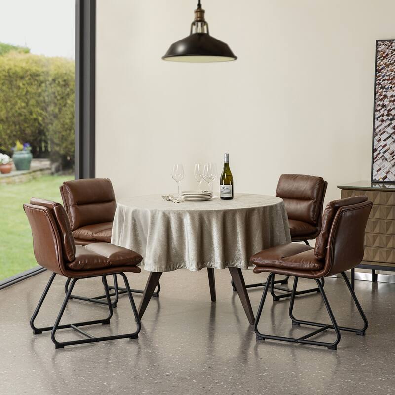 Glitzhome Set of 4 Modern Thick Soft Leatherette Metal Legs Bar Stools