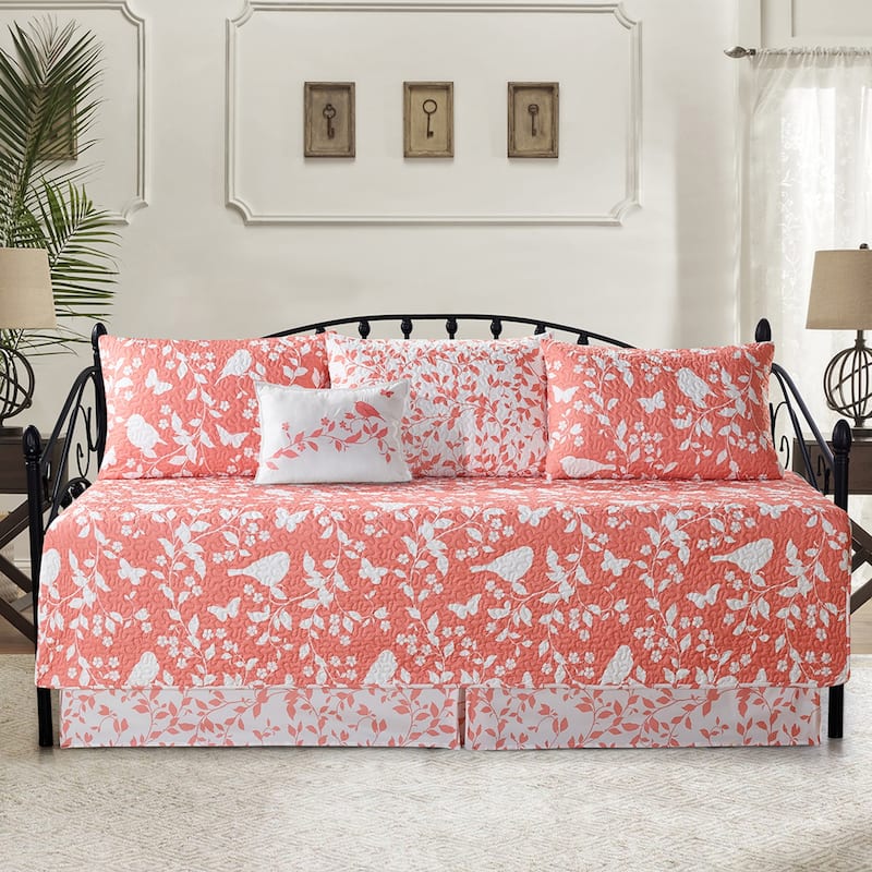 Serenta 6 Piece Cotton Blend Daybed Bedspread Coverlet Set - 75" x 39" - Birdsong - Coral