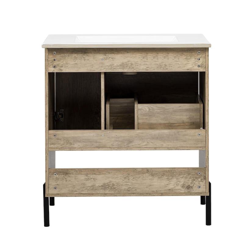 Rustic 30 " Bathroom Vanity with Drawers and Shelves