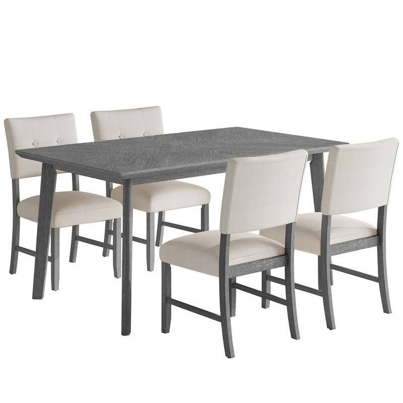 5 Piece Solid Wood Dining Table Set, Rectangular Table with 4 Chairs, Kitchen Dining Table & Chair Set for 4 Persons