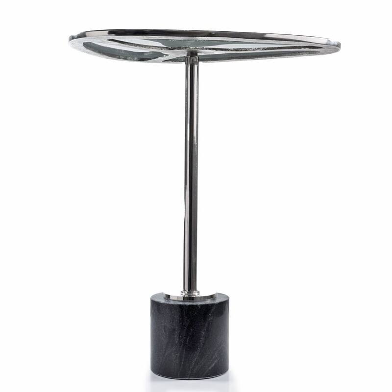 HomeRoots 22" Smoky Black and Silver Aluminum Glass and Marble Pedestal End Table - 18.25' X '22.25' X '12