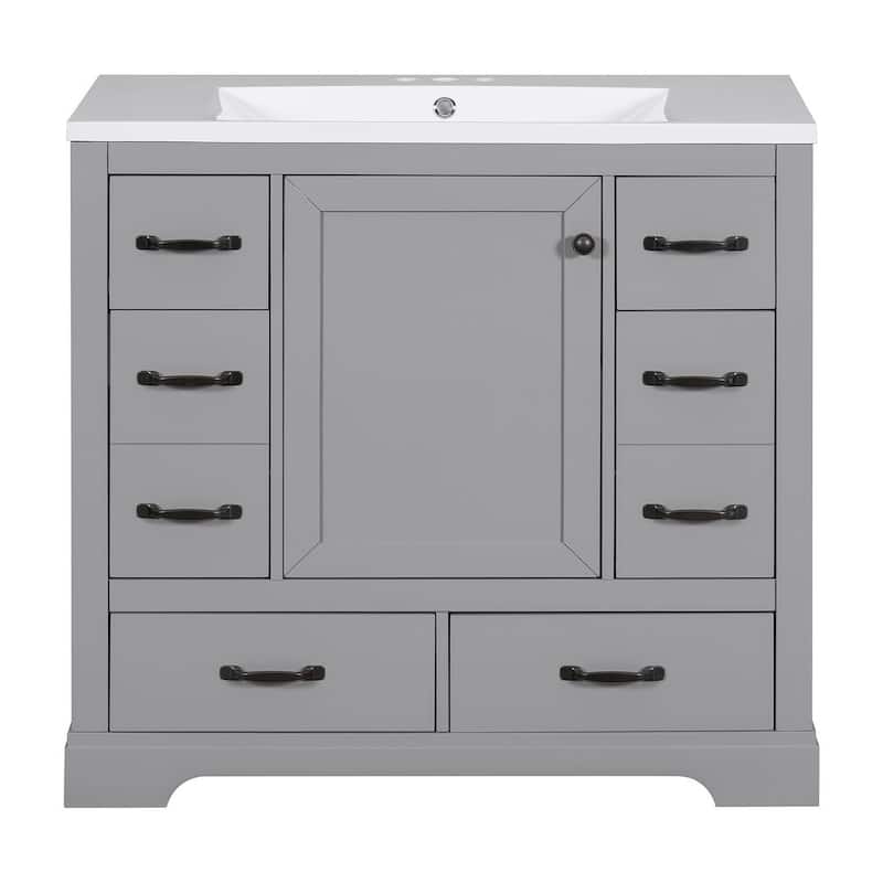 36'' Bathroom Vanities Cabinet with Sink Combo Set - Grey - Combo (Vanity with Sink)