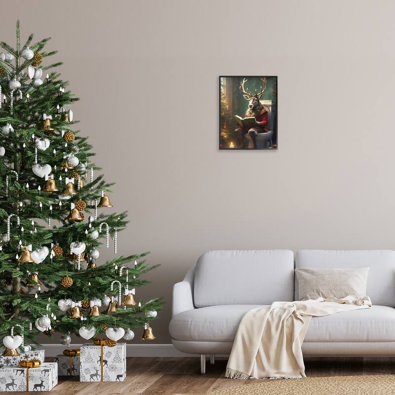 Stupell Reindeer in Festive Bathroom Framed Giclee Art Design By Jo Moulton