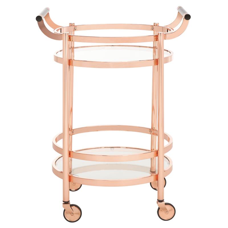 SAFAVIEH Sienna 2 Tier Round Bar Cart-Black Nickel / Glass. - 24" W x 20" D x 34" H