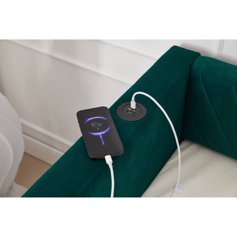 Twin Size Velvet Daybed with Trundle, USB Charging Port & Side Pockets, Modern Upholstered Sofa Bed with V-Pattern Backrest