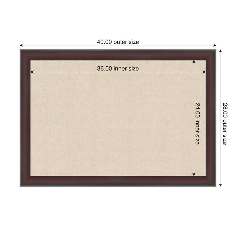 Amanti Art Framed Fabric Pinboard Natural Linen Printed Bulletin Board - Board Size 36 x 24 - Grand Cherry Narrow