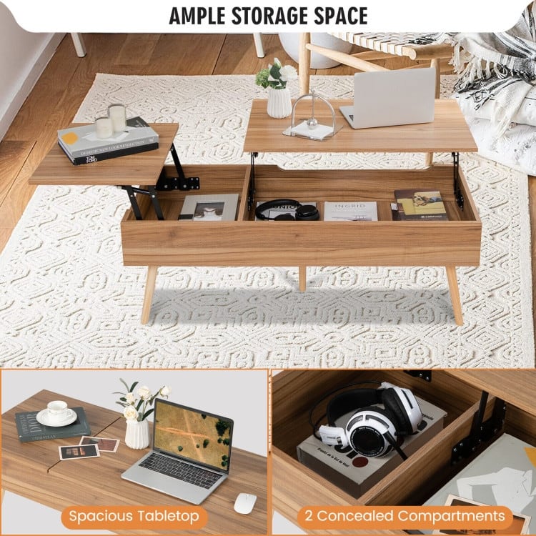 47 Inch Lift Top Coffee Table with 2 Hidden Compartments - 47" x 19" x 16.5"