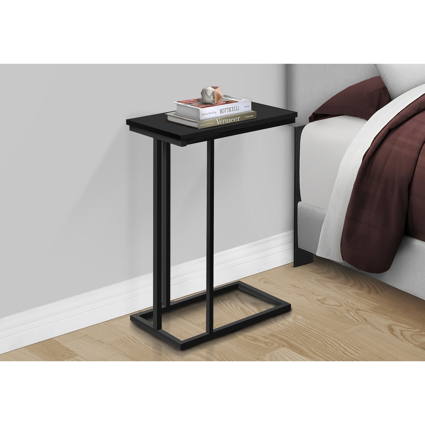 C-Shaped Snack Accent Table Modern Design In Dark Finish