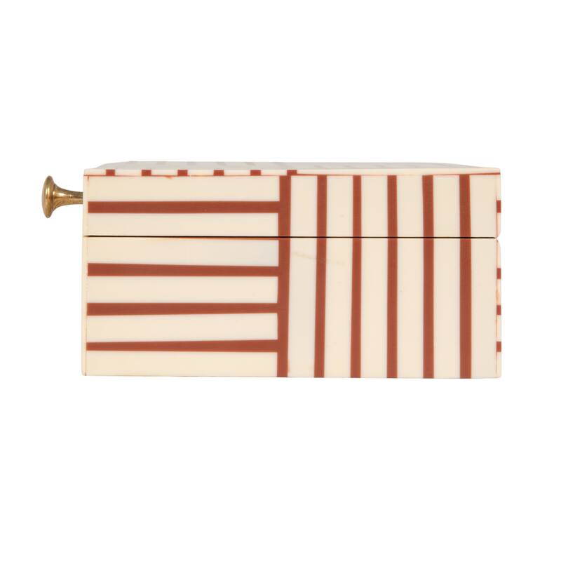 Resin Box with Striped Block Pattern and Gold Clasp