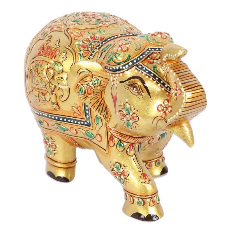 Novica Handmade Golden Pachyderm Wood Figurine