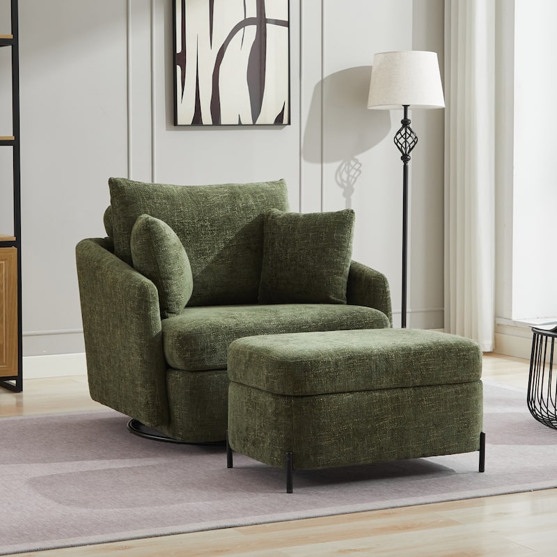 40.6" W Upholstered Swivel Accent Sofa Chair With Pillows - Set/Green