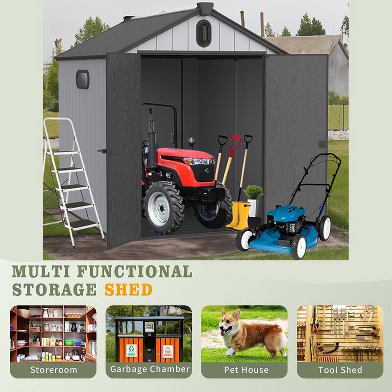 Large 6' x 8' Outdoor Resin Plastic Storage Shed w/Floor & Lockable - 6*8ft