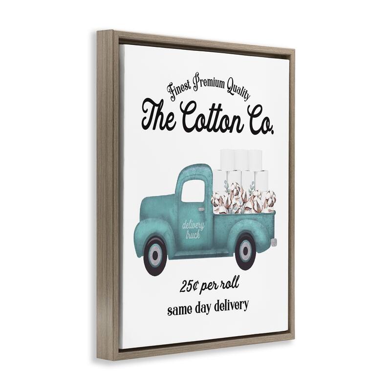 Stupell Toilet Paper Cotton Co Delivery Truck Bathroom Word Design Floater Frame - Blue