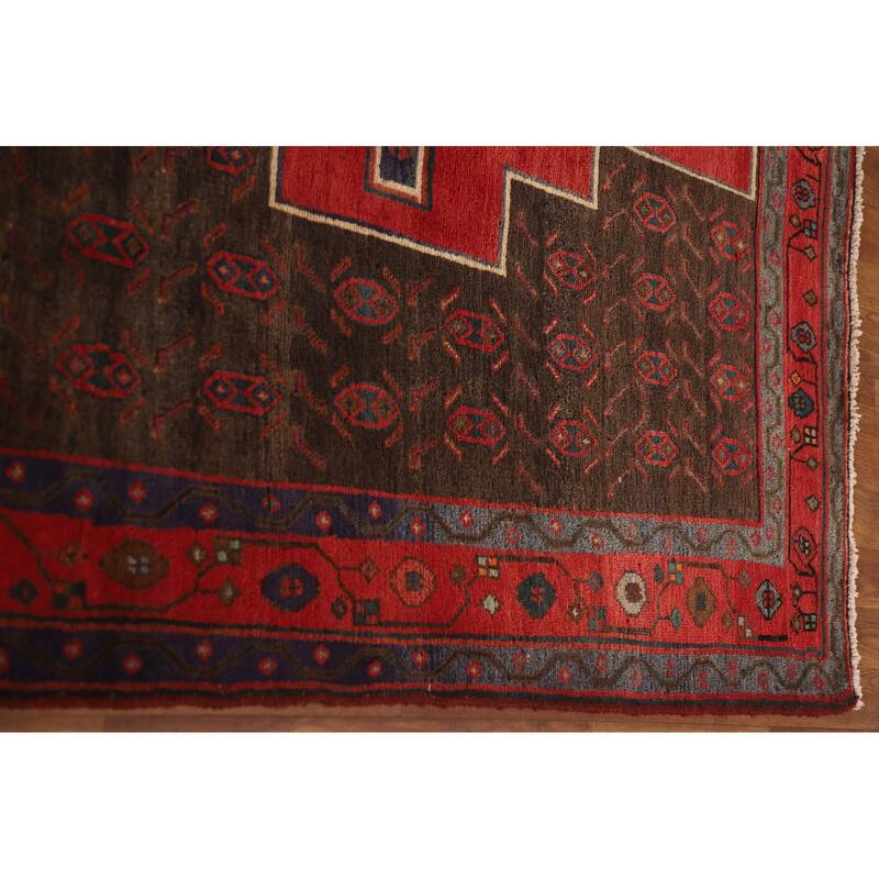 Geometric Hamedan Persian Vintage Area Rug Handmade Wool Carpet - 5'2"x 13'4"