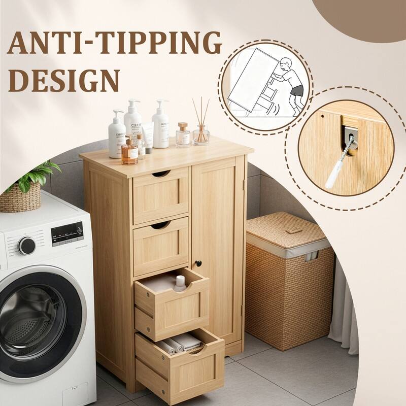 Black Bathroom Storage Cabinet with 4 Drawers and 1 Door