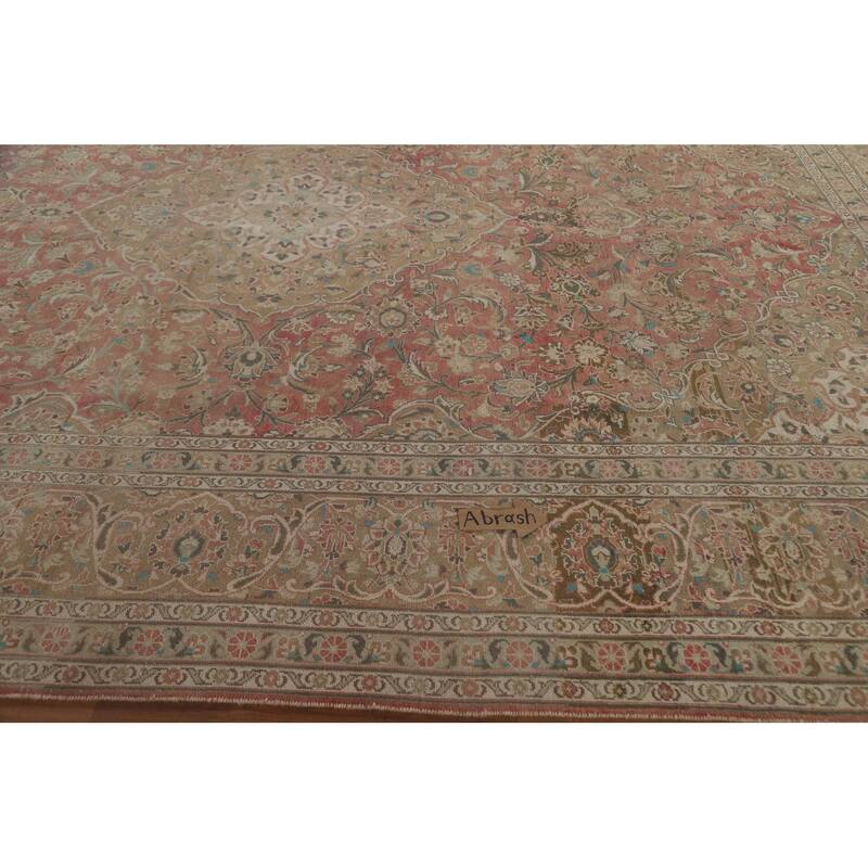 Hand Knotted Oriental 100% Wool Carpet Traditional Floral Pink Mashad Area Rug - 13' 9'' X 9' 7''