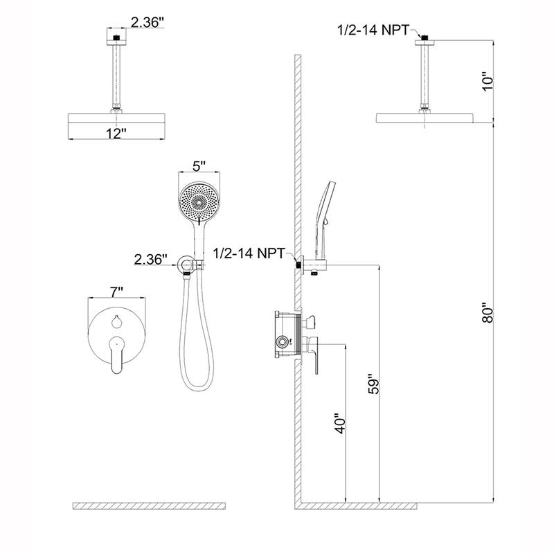 12 inch Wall-Mounted Round Shower System with Rough-in Valve and Handheld Shower