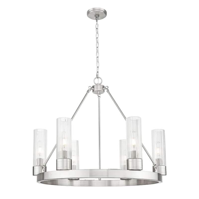 Innovations Lighting Downtown Urban - Boreas - 6 Light 29" Chandelier with 8" Shades - Striped Clear/Satin Nickel