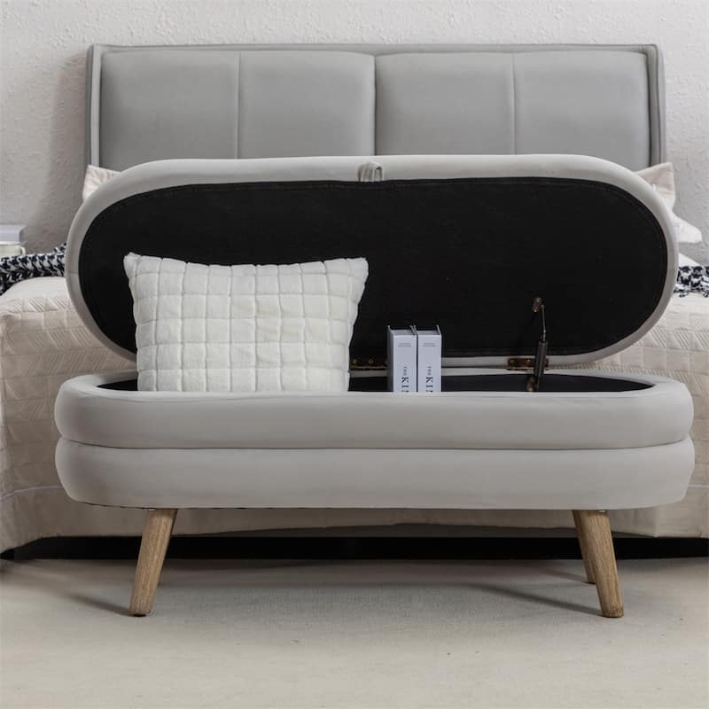 Storage Bench Bedroom Bench With Wood Legs For Living Room Bedroom - Light Gray
