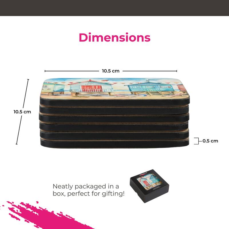 Portmeirion Beach Huts Coasters, Set of 6