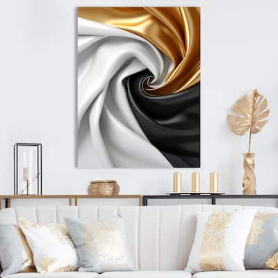Designart "Liquid Minimal Abstract Spiral Gold Black White" Abstract Shapes Canvas Prints