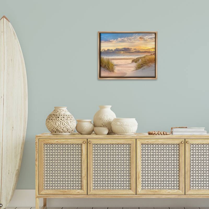 Stupell Serene Beach Between Dunes Framed Floater Canvas Wall Art Design By Mike Calascibetta