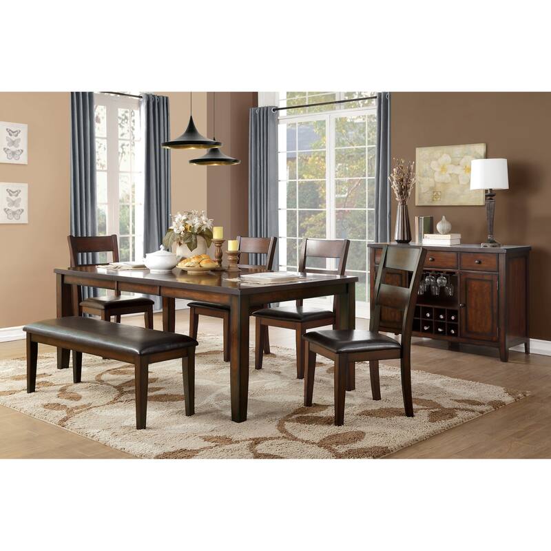 Cherry Finish Transitional 1pc Dining Table with Extension Leaf Mango veneer Wood Dining Furniture