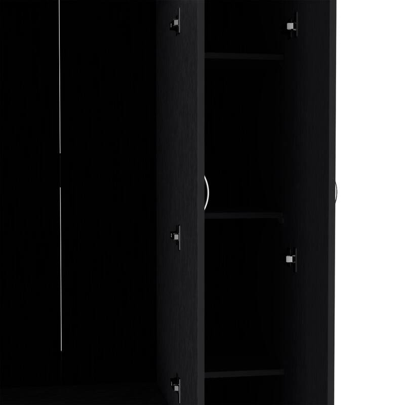 19.69" Modern Three-door Armoire with 2 Drawers and Hanging Rod for Bedroom