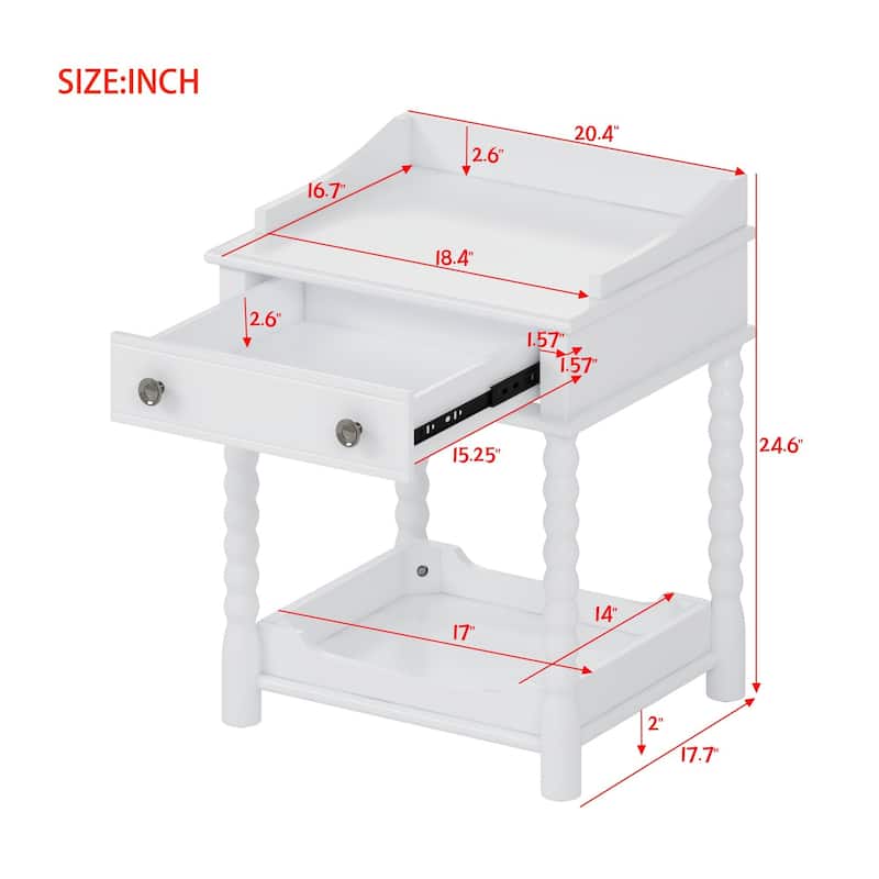24.6"H Retro Style Nightstand with Drawer,Shelf and Metal Handle