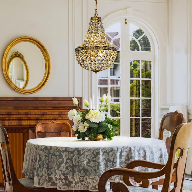 4-Light Vintage And Glam Basket Crystal Chandelier in Antique Gold